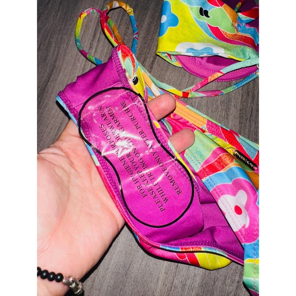 Watercolors By Kenny Flowers Bikini Top Bottom Swim Hawaiian Parrot XS NWT‎